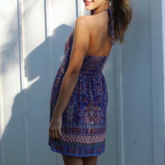 ANGIE Halter Top Boho Hippie Mini Dress - Picture 4 of 6